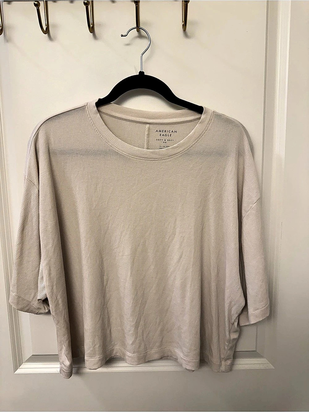 American Eagle Soft & Sexy Ribbed Tee Beige Size XL
